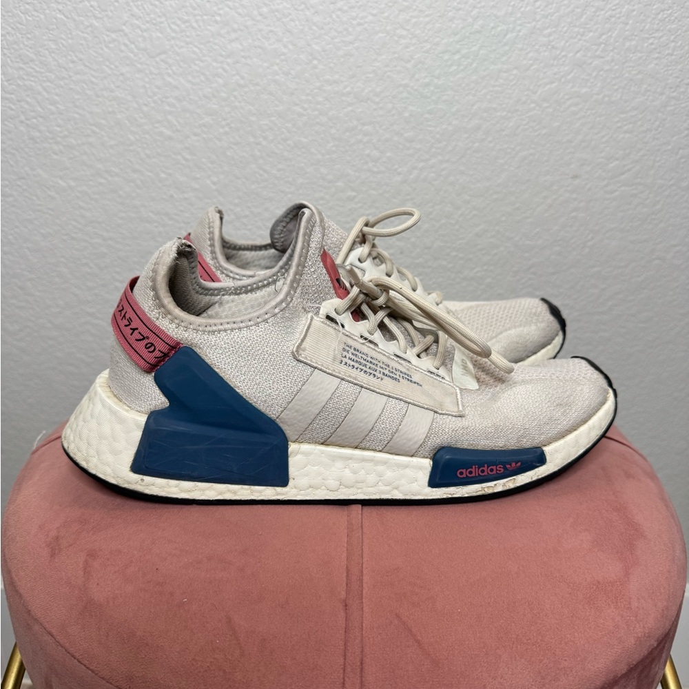 Adidas NMD R1 Men's Size 9 1/2 Cream White Blue Boost Running Shoes Primeknit